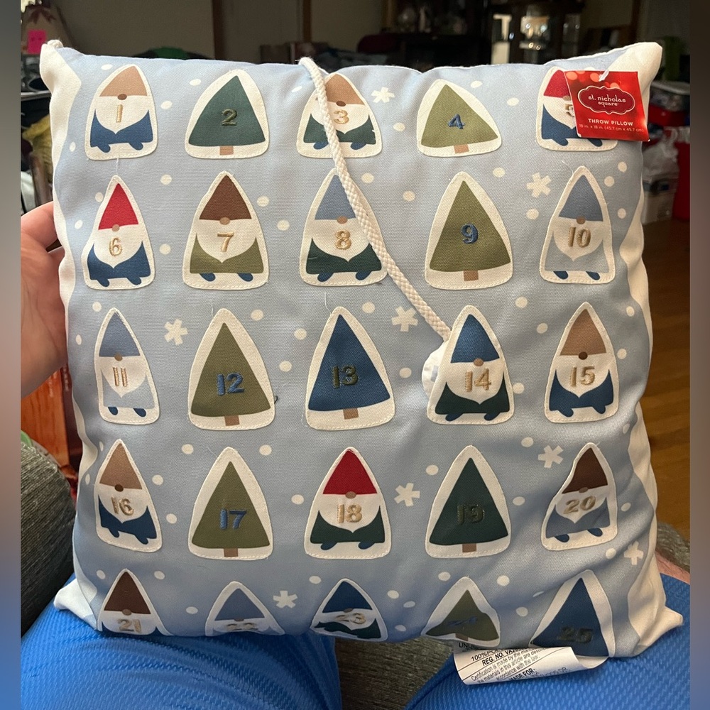 St. Nicholas Square Blue and Brown Holiday Pillow